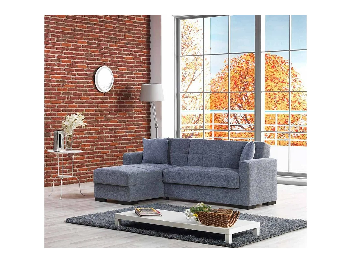 Canapé Ddajca, Canapé d'angle avec péninsule réversible, Canapé de rangement pour le salon avec chaiselongue et 2 coussins, 230x150h81 cm, Gris