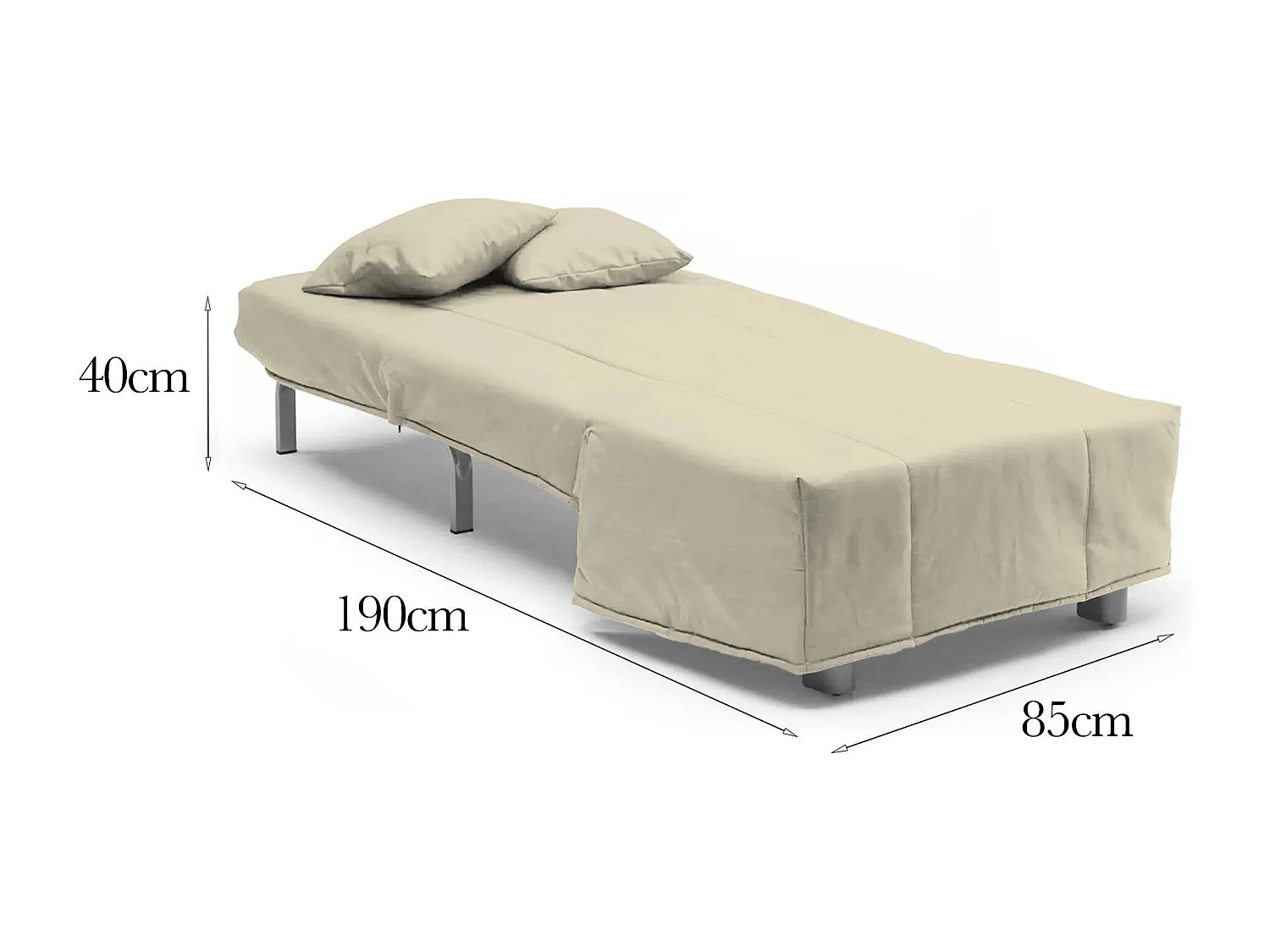 Dabargi slaapbank, enkele bank, 100% Made in Italy, woonkamerfauteuil met trolley-opening, in gewatteerde stof, inclusief kussens, 85x90h85 cm, Beige
