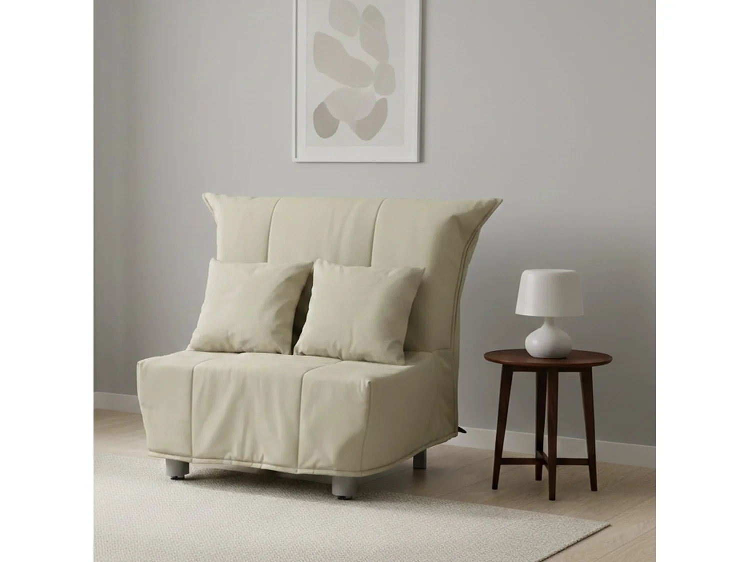 Dabargi slaapbank, enkele bank, 100% Made in Italy, woonkamerfauteuil met trolley-opening, in gewatteerde stof, inclusief kussens, 85x90h85 cm, Beige