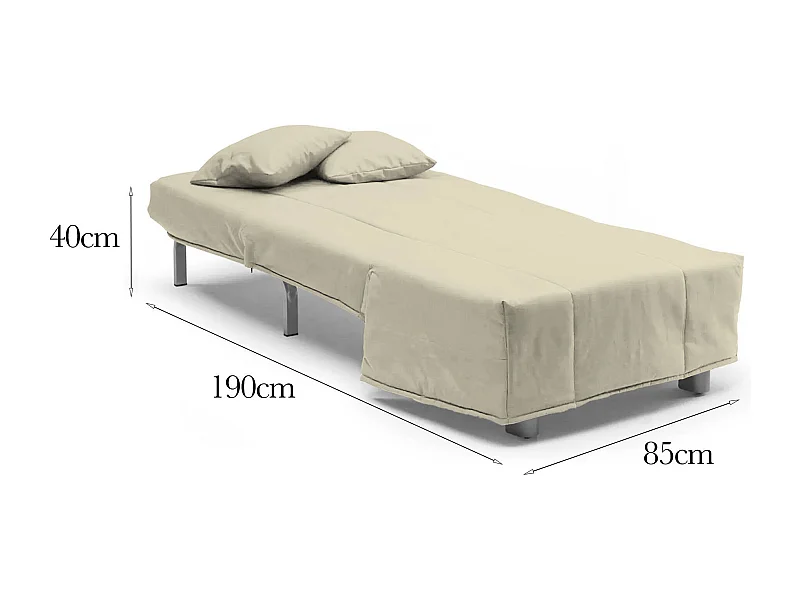 Dabargi slaapbank, enkele bank, 100% Made in Italy, woonkamerfauteuil met trolley-opening, in gewatteerde stof, inclusief kussens, 85x90h85 cm, Beige