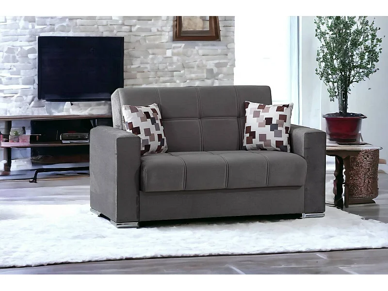 Schlafsofa Dgosen, Lineares 2-Sitzer-Container-Schlafsofa, Wohnzimmersofa aus gepolstertem Stoff mit Klick-Klack-Ã–ffnung, 160x85h91 cm, Grau