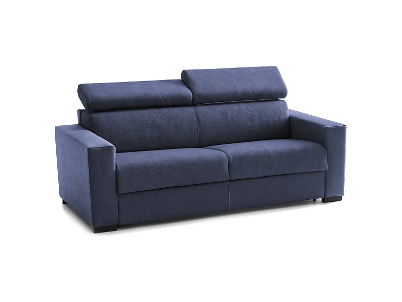 Canapé-lit Daame, canapé 2 places, 100% Made in Italy, Canapé de salon à ouverture pivotante, avec appuie-tête réglables et accoudoirs fins, 160x95h85 cm, Bleu