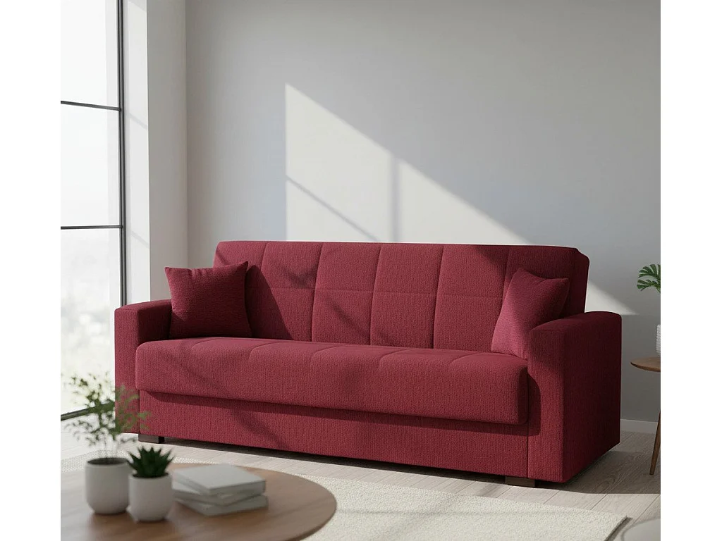 Canapé Dlinette, Canapé conteneur 3 places linéaire, Canapé de salon en tissu rembourré avec ouverture clic-clac, 212x80h87 cm, Rouge