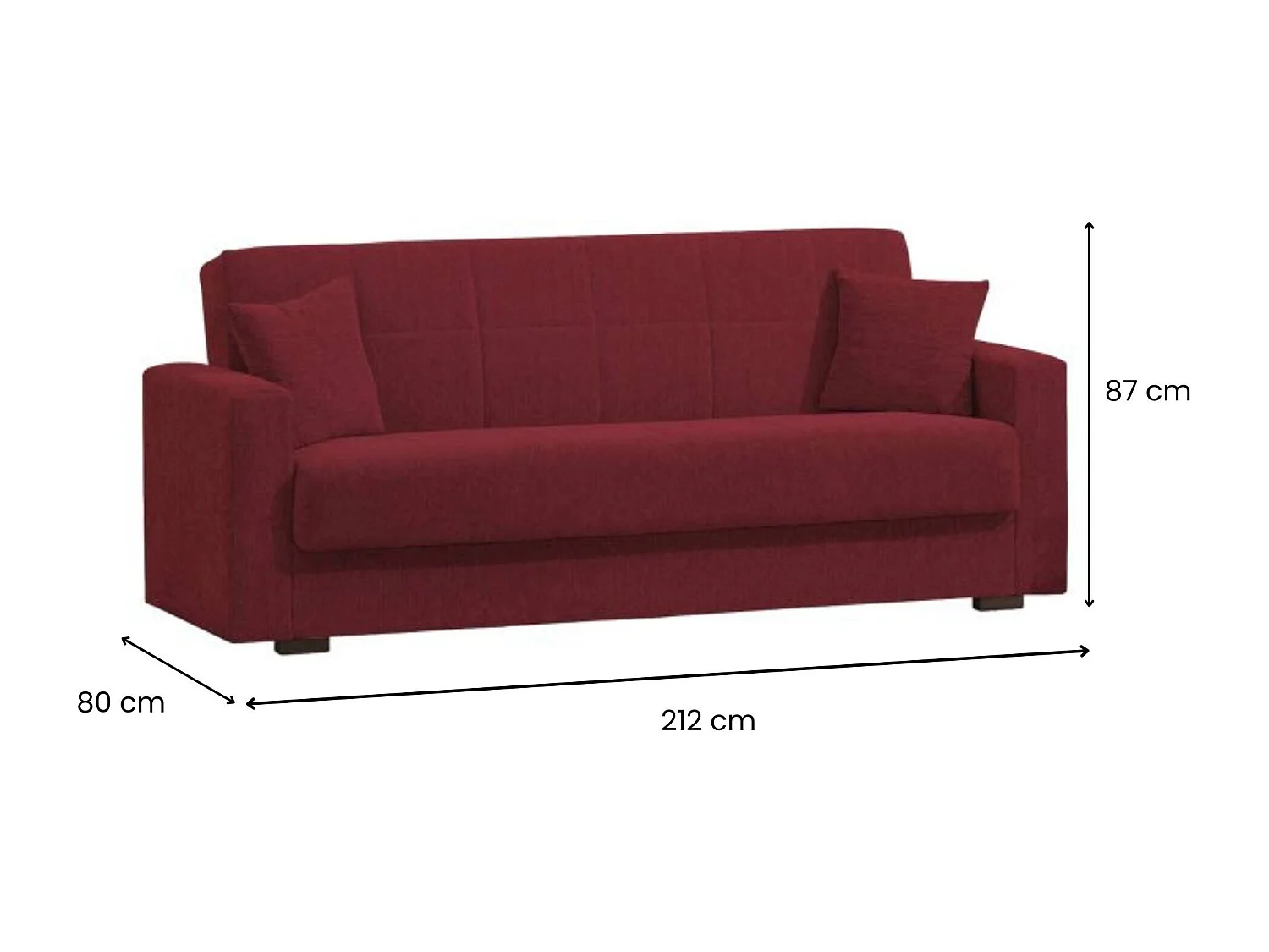 Dlinette slaapbank, 3-zits lineaire containerslaapbank, Woonkamerbank in gewatteerde stof met klik-klakopening, 212x80h87 cm, Rood