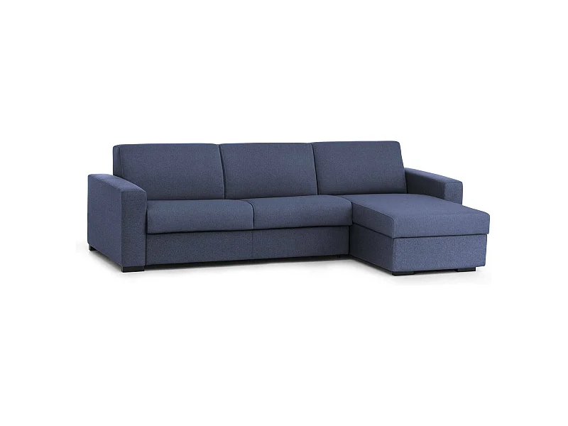 Dabakar slaapbank, hoekbank, 100% Made in Italy, bank met draaibare opening, met omkeerbaar opbergschiereiland, met standaard armleuningen, 280x95h90 cm, blauw