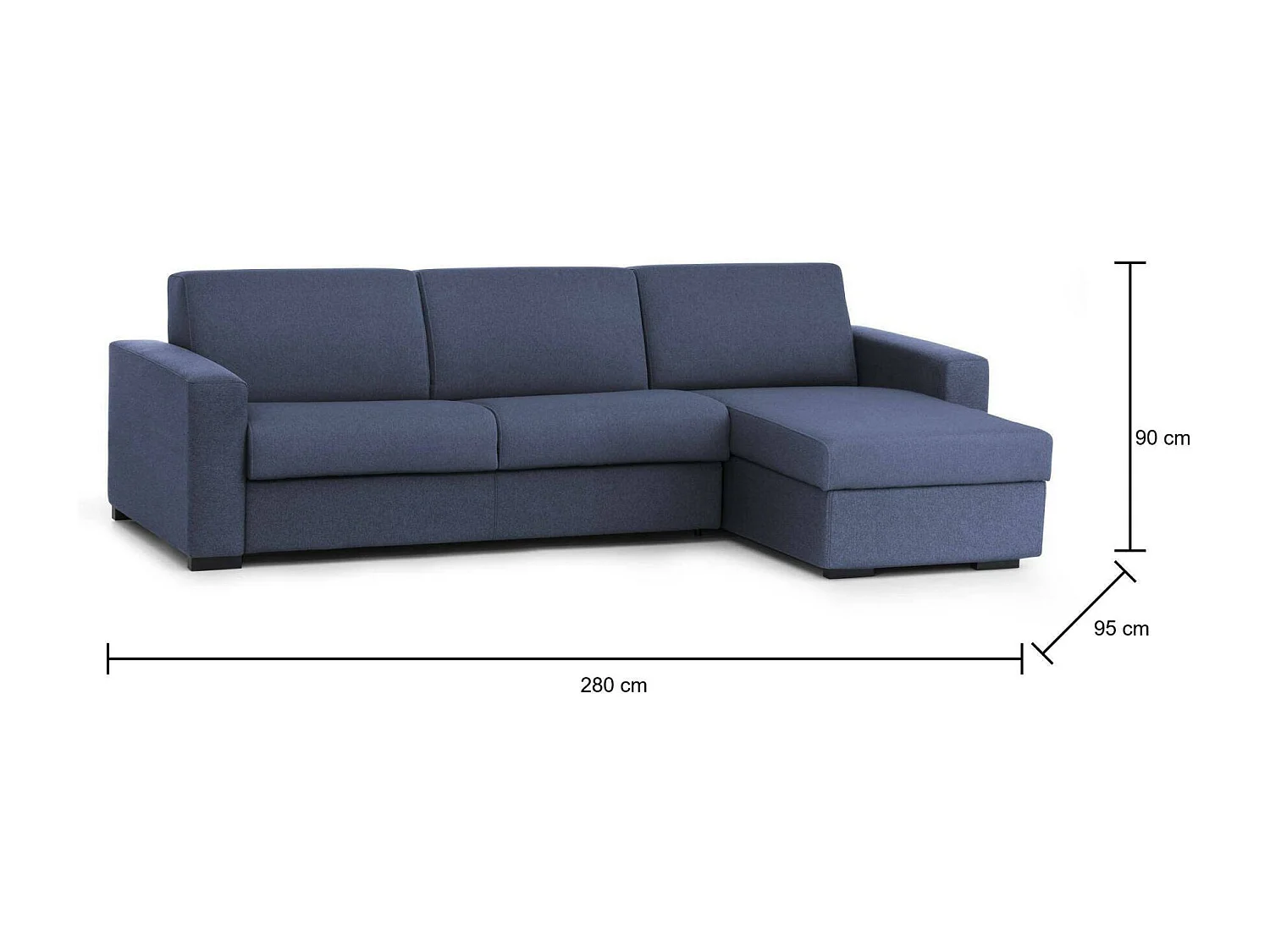 Schlafsofa Dabakar, Ecksofa, 100% Made in Italy, Sofa mit Drehöffnung, mit Wendebehälter Halbinsel, mit Standard-Armlehnen, Cm 280x95h90, Blau