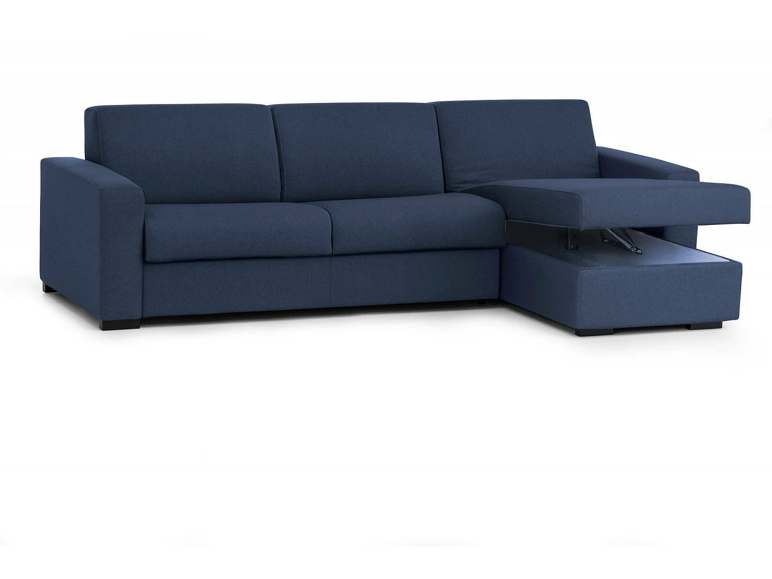 Schlafsofa Dabakar, Ecksofa, 100% Made in Italy, Sofa mit Drehöffnung, mit Wendebehälter Halbinsel, mit Standard-Armlehnen, Cm 280x95h90, Blau