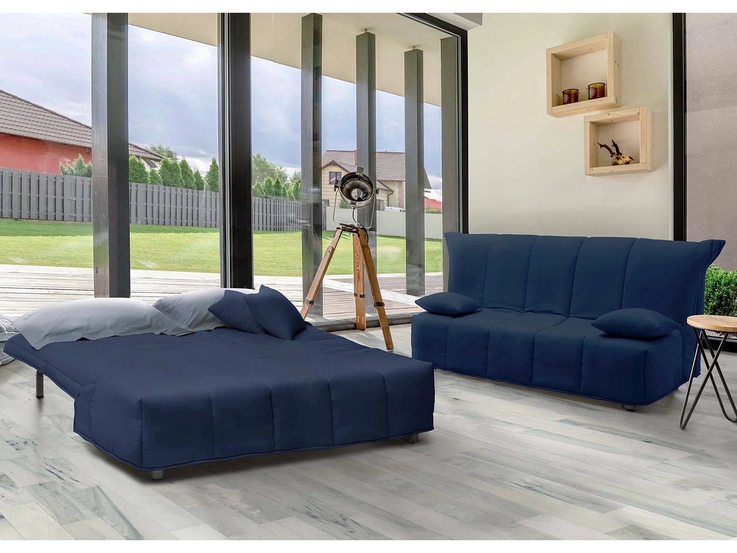 Talamo Italia - Divano letto 2 posti Ariska, Cm 125x90h85, Blu