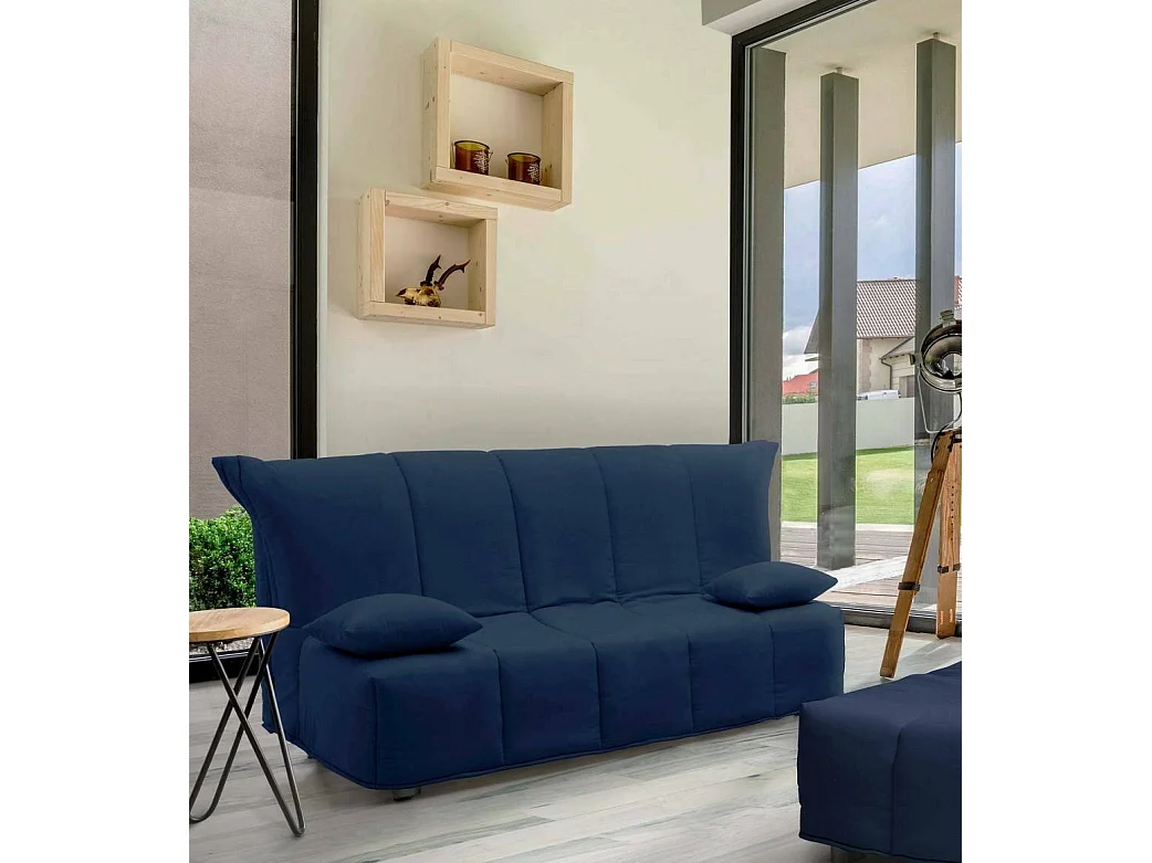 Dabald slaapbank, 2-zitsbank, 100% Made in Italy, woonkamerbank met trolley-opening, in gewatteerde stof, inclusief kussens, 125x90h85 cm, Blauw
