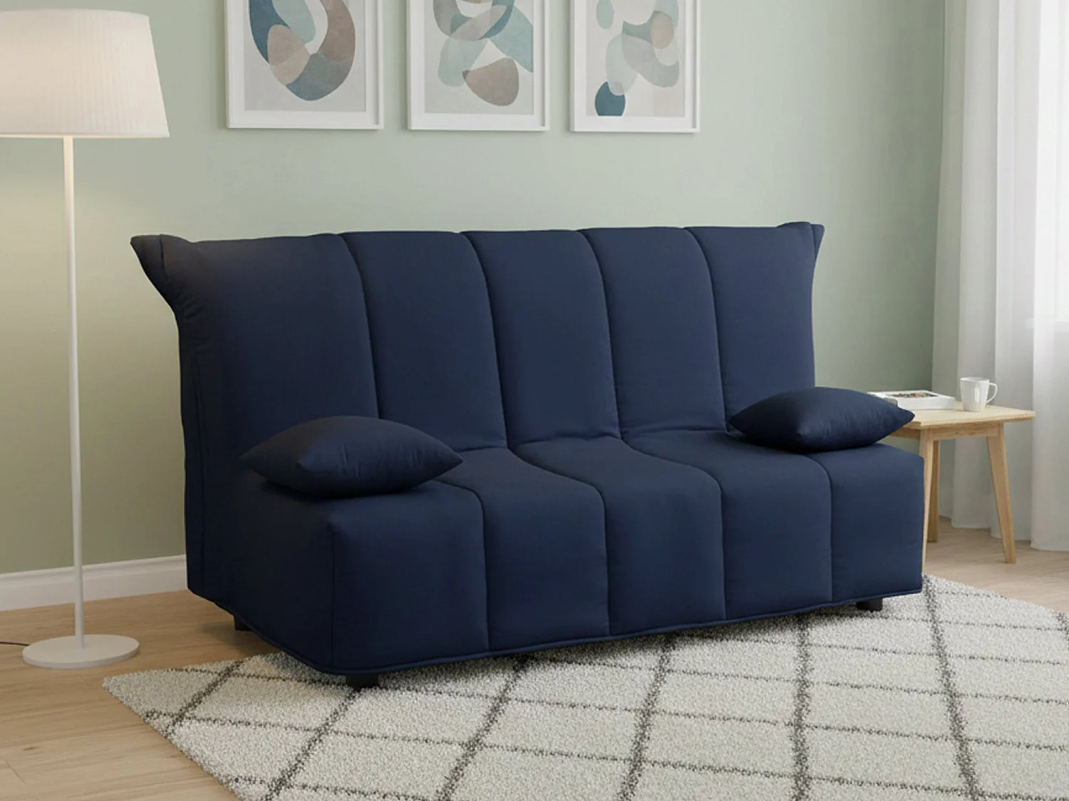Canapé-lit Dabald, canapé 2 places, 100% Made in Italy, Canapé de salon avec ouverture trolley, en tissu rembourré, avec coussins inclus, 125x90h85 cm, Bleu