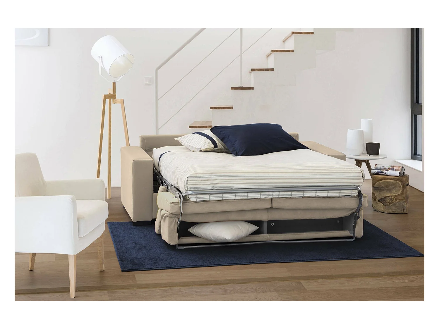 Canapé Daalhou, Canapé 2 places, 100% Made in Italy, Canapé de salon à ouverture pivotante, avec appuis-tête réglables et accoudoirs standard, Cm 180x95h85, Beige