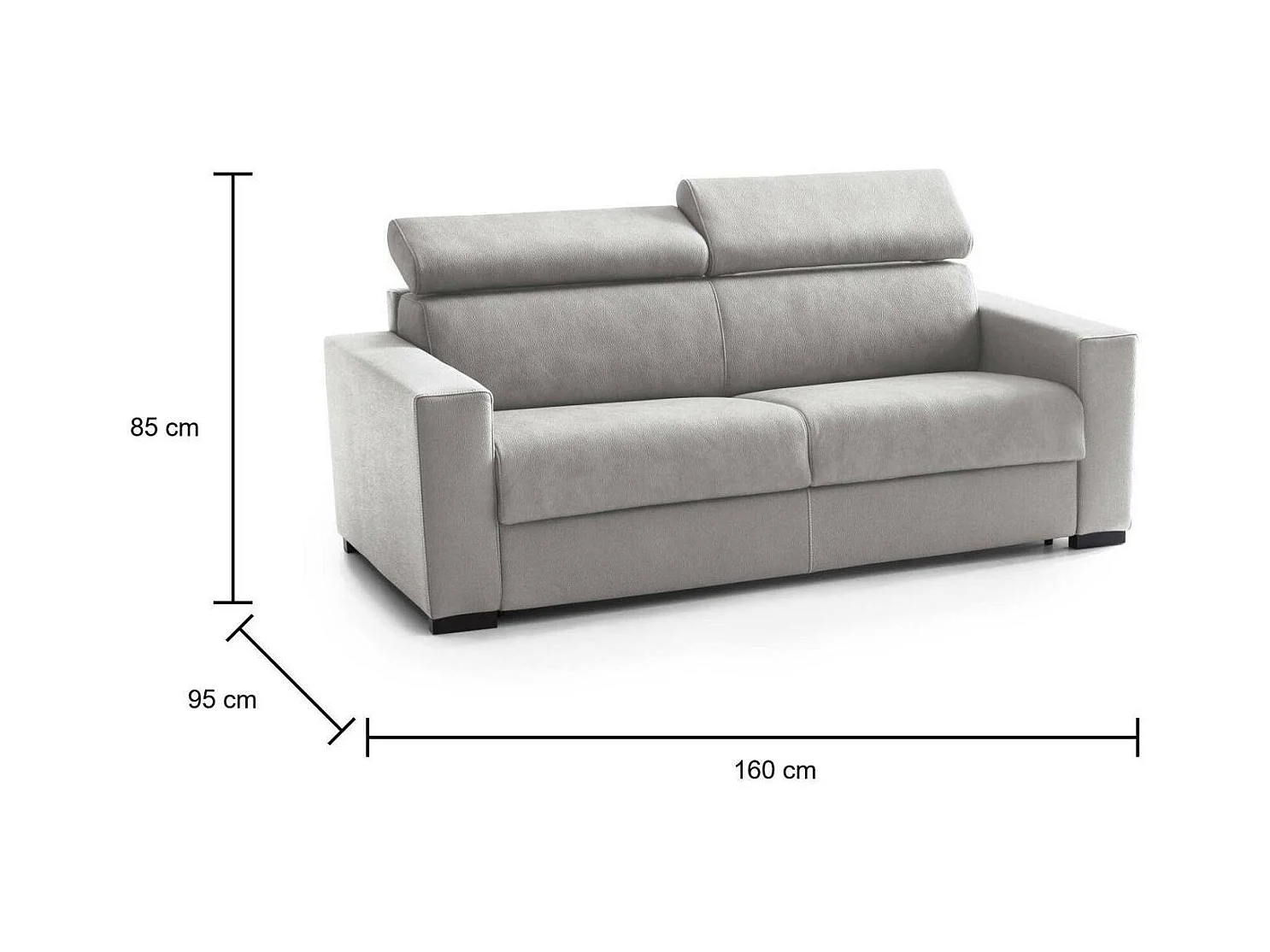 Canapé-lit Daame, canapé 2 places, 100% Made in Italy, Canapé de salon à ouverture pivotante, avec appuie-tête réglables et accoudoirs fins, 160x95h85 cm, Gris
