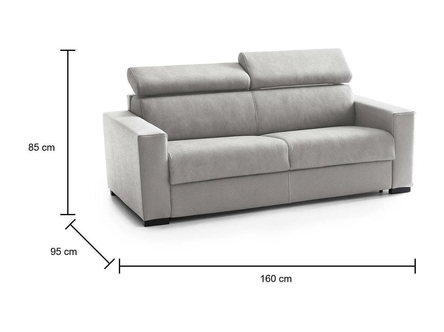 Schlafsofa Daame, 2-Sitzer-Sofa, 100% Made in Italy, Wohnzimmersofa mit drehbarer Öffnung, mit verstellbaren Kopfstützen und schlanken Armlehnen, Cm 160x95h85, Grau