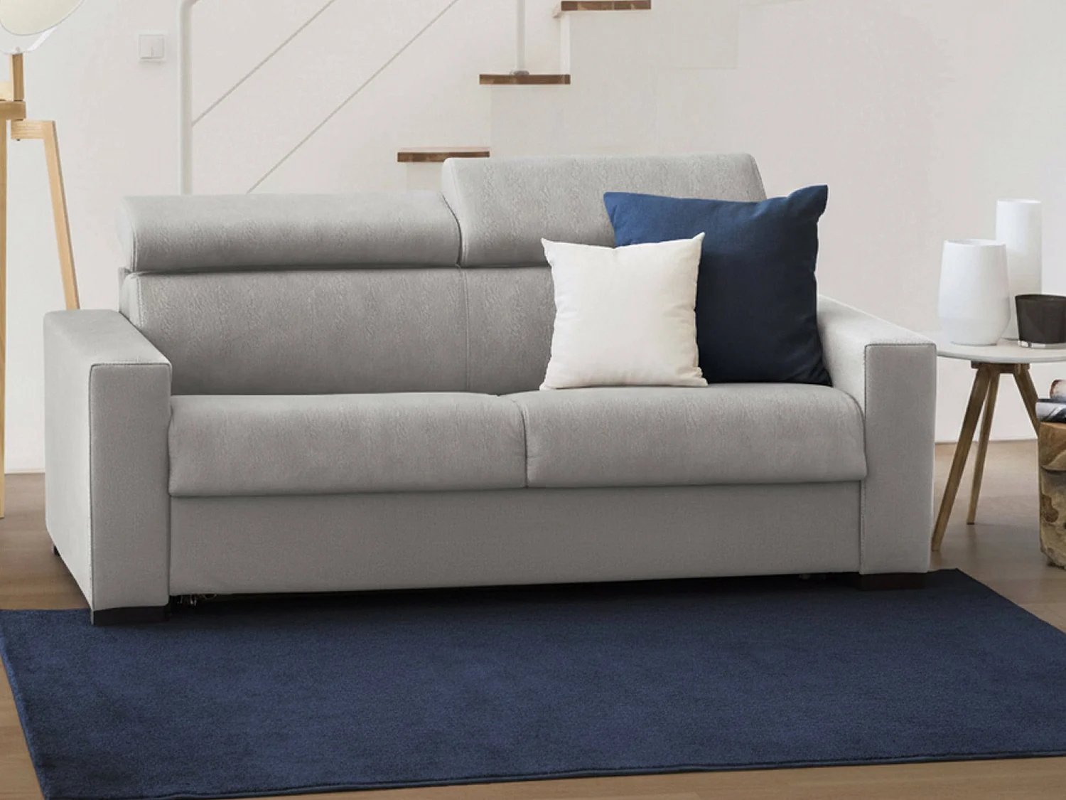 Daame Slaapbank, 2-zitsbank, 100% Made in Italy, Woonkamerbank met draaibare opening, met verstelbare hoofdsteunen en slanke armleuningen, 160x95h85 cm, Grijs