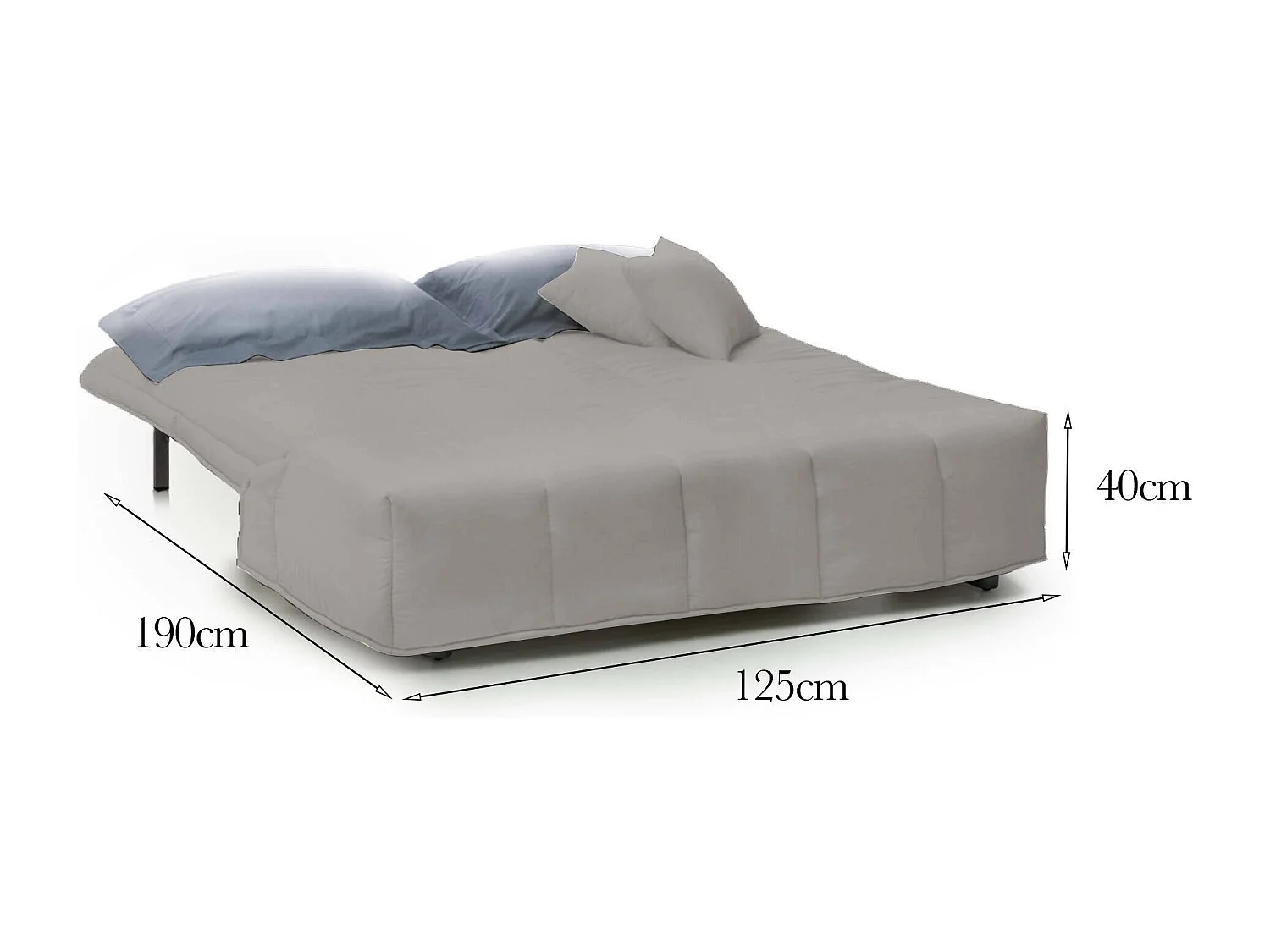 Dabald slaapbank, 2-zitsbank, 100% Made in Italy, woonkamerbank met trolley-opening, in gewatteerde stof, inclusief kussens, 125x90h85 cm, Grijs