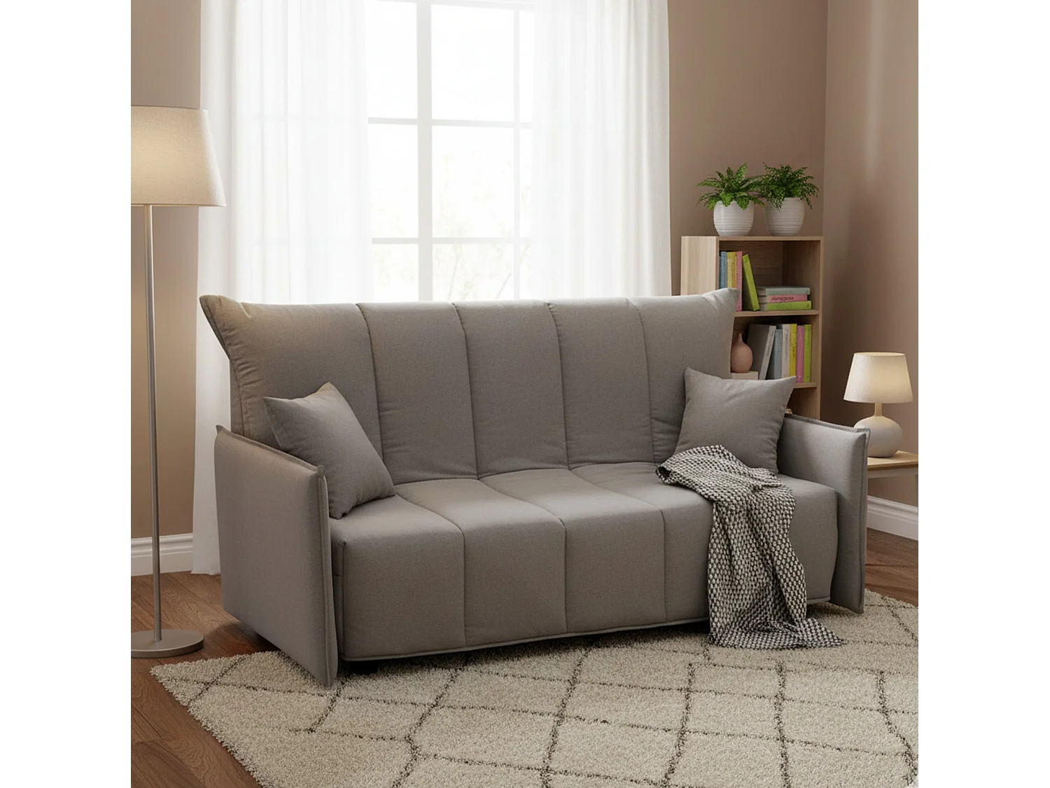 Sofa cama Dabald, Sofá de 2 plazas, 100% Made in Italy, Sofá de salón con apertura trolley, en tela acolchada, con almohadas incluidas, Cm 125x90h85, Gris