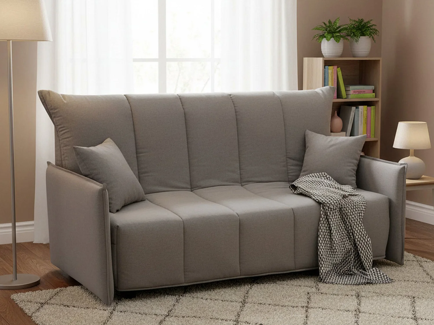 Sofa cama Dabald, Sofá de 2 plazas, 100% Made in Italy, Sofá de salón con apertura trolley, en tela acolchada, con almohadas incluidas, Cm 125x90h85, Gris