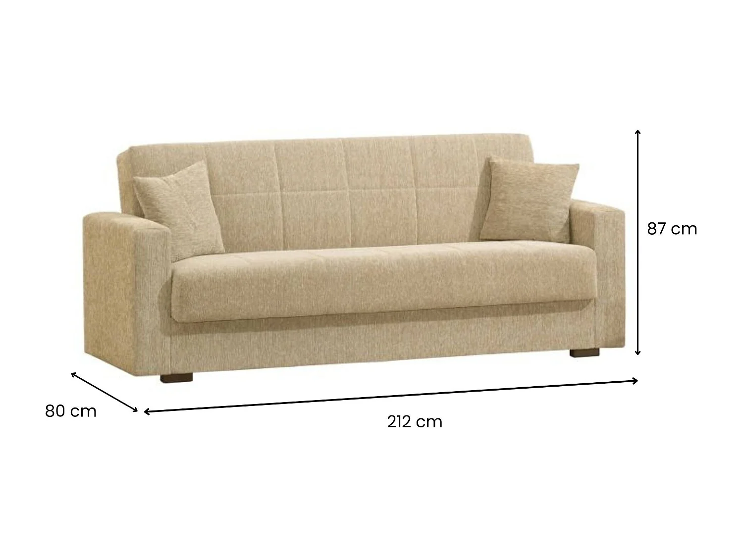 Sofá-cama Dlinette, sofá-cama contêiner linear de 3 lugares, Sofá da sala em tecido acolchoado com abertura click-clack, 212x80h87 cm, Azul