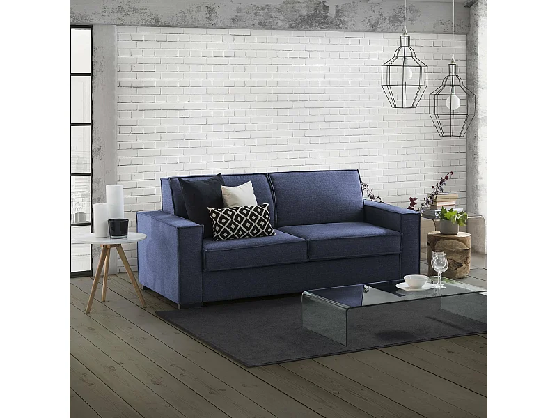 Canapé-lit Daabi, Grand canapé 2 places, 100% Made in Italy, Canapé de salon à ouverture pivotante, en tissu rembourré, avec accoudoirs fins, 180x95h90 cm, Bleu