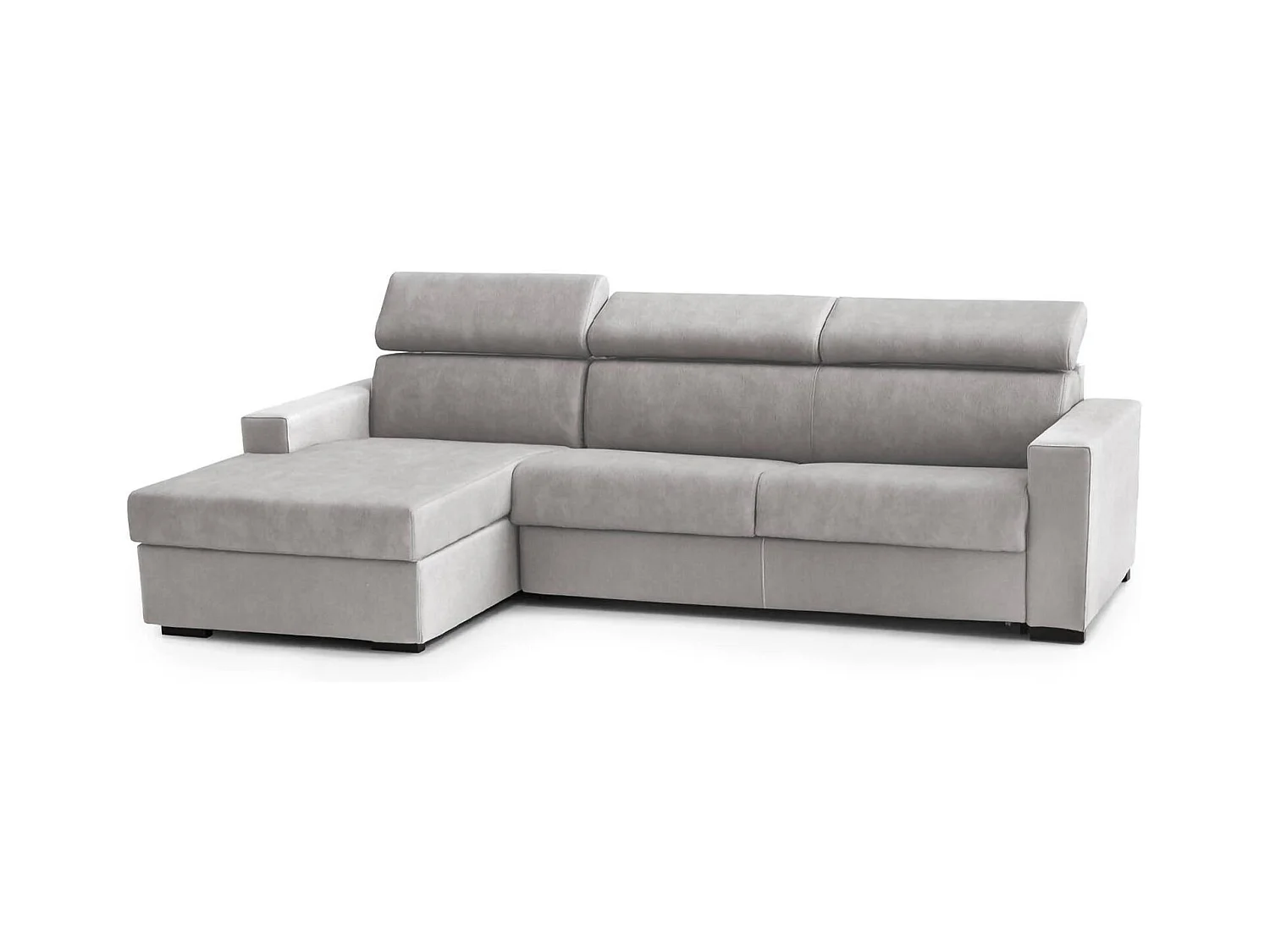 Canapé-lit Daatou, Canapé d'angle, 100% Made in Italy, Canapé à ouverture pivotante, avec péninsule de rangement gauche, avec accoudoirs fins, 260x95h85 cm, Gris