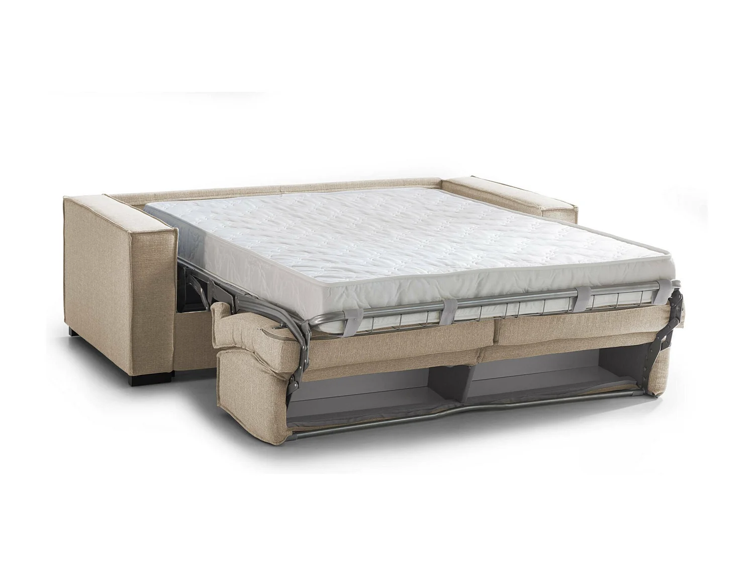 Canapé-lit Daabi, Grand canapé 2 places, 100% Made in Italy, Canapé de salon à ouverture pivotante, en tissu rembourré, avec accoudoirs fins, 200x100h95 cm, Beige