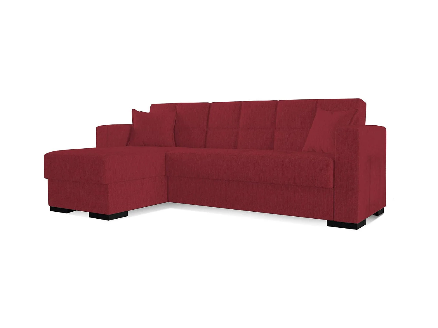 Canapé Ddajca, Canapé d'angle avec péninsule réversible, Canapé de rangement pour le salon avec chaiselongue et 2 coussins, 230x150h81 cm, Rouge
