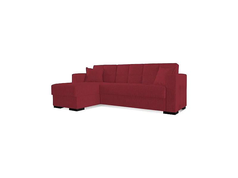 Canapé Ddajca, Canapé d'angle avec péninsule réversible, Canapé de rangement pour le salon avec chaiselongue et 2 coussins, 230x150h81 cm, Rouge