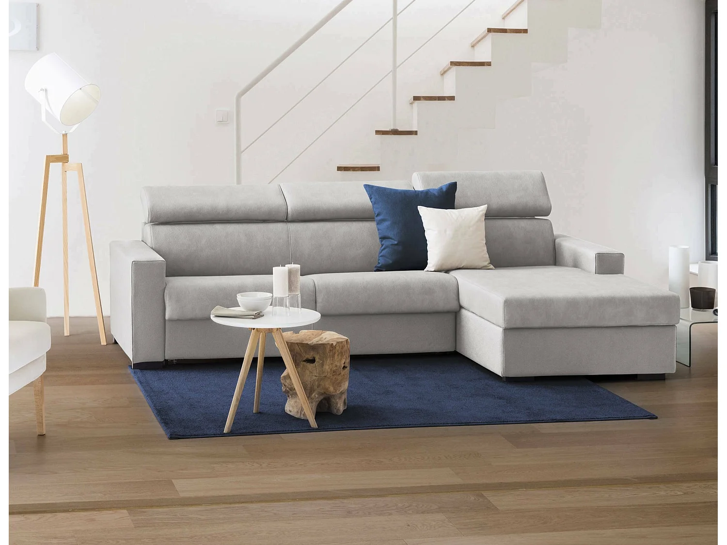 Schlafsofa Daart, Ecksofa, 100% Made in Italy, Sofa mit Drehöffnung, mit rechter Containerhalbinsel, mit Standard-Armlehnen, Cm 280x95h85, Grau