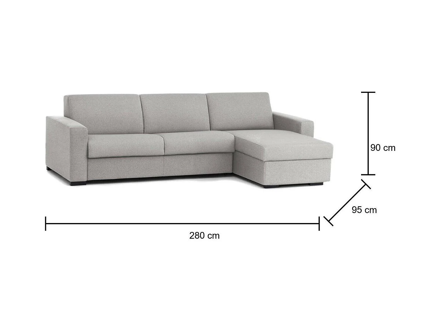 Canapé d'angle convertible en tissu gris 280x95h90 cm