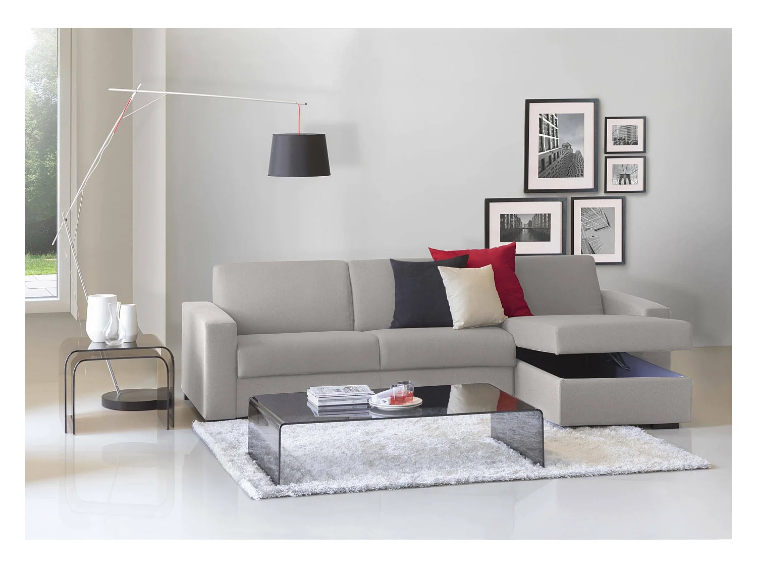 Canapé d'angle convertible en tissu gris 280x95h90 cm