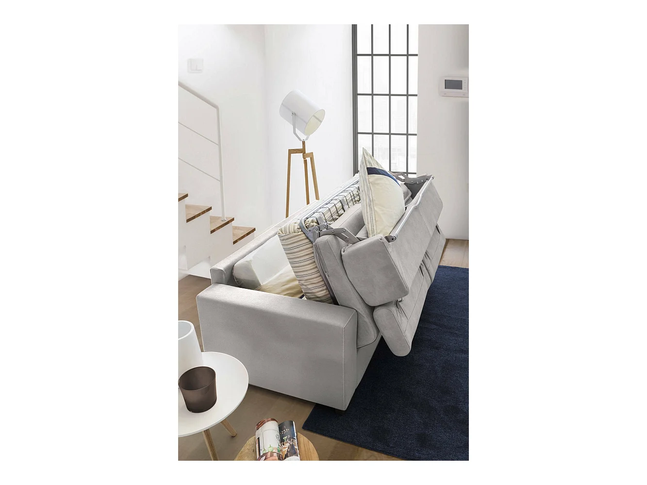 Daalb Canapé-lit, Canapé d'angle, 100% Made in Italy, Canapé avec ouverture pivotante, Péninsule de rangement gauche, avec accoudoirs fins, 260x95h90 cm, Gris