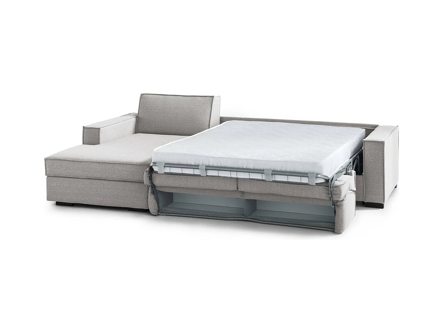 Daalb Canapé-lit, Canapé d'angle, 100% Made in Italy, Canapé avec ouverture pivotante, Péninsule de rangement gauche, avec accoudoirs fins, 260x95h90 cm, Gris