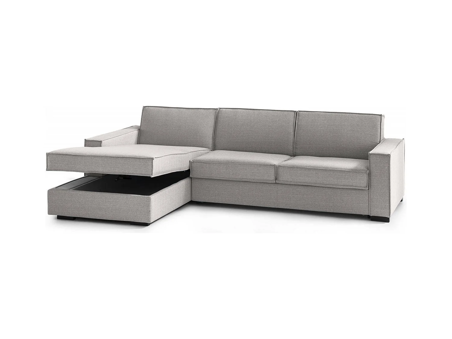Daalb Canapé-lit, Canapé d'angle, 100% Made in Italy, Canapé avec ouverture pivotante, Péninsule de rangement gauche, avec accoudoirs fins, 260x95h90 cm, Gris