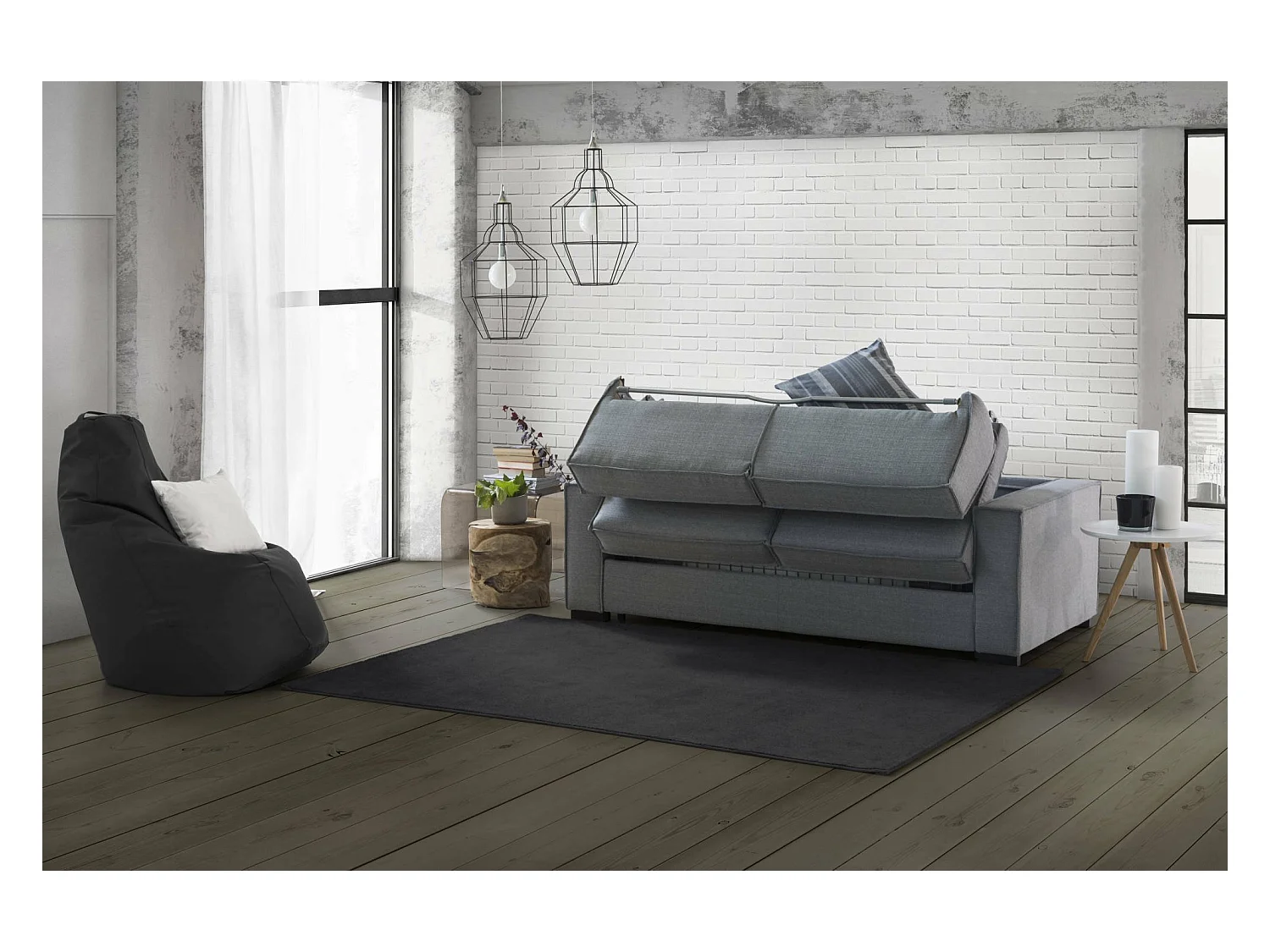 Daalb Canapé-lit, Canapé d'angle, 100% Made in Italy, Canapé avec ouverture pivotante, Péninsule de rangement gauche, avec accoudoirs fins, 260x95h90 cm, Gris