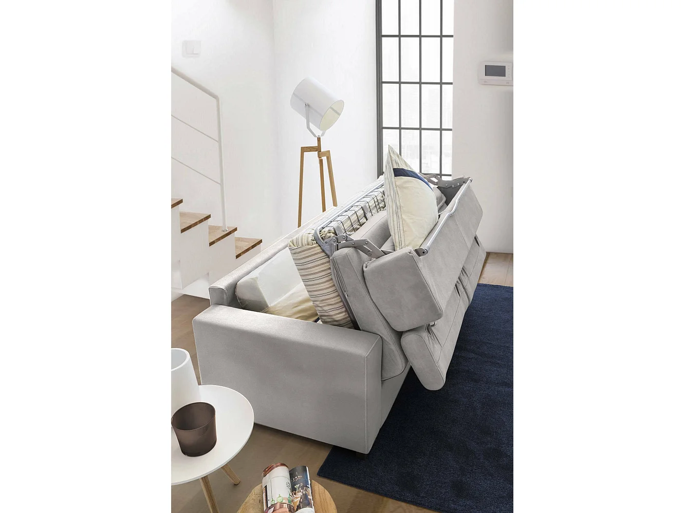 Daalb Canapé-lit, Canapé d'angle, 100% Made in Italy, Canapé avec ouverture pivotante, Péninsule de rangement gauche, avec accoudoirs fins, 260x95h90 cm, Gris