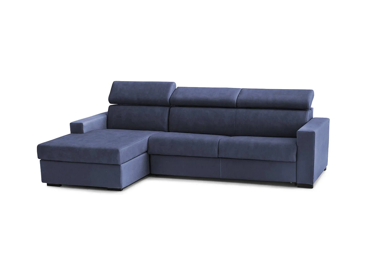 Canapé Daasho, Canapé d'angle, 100% Made in Italy, Canapé avec ouverture pivotante, avec Péninsule Conteneur Gauche, avec accoudoirs standards, Cm 280x95h85, Bleu