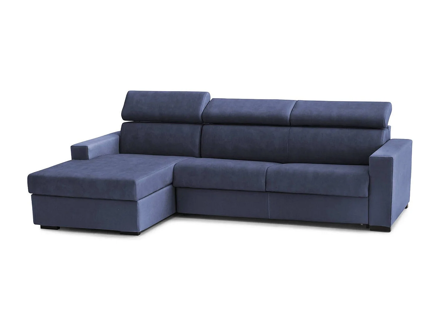 Schlafsofa Daasho, Ecksofa, 100% Made in Italy, Sofa mit Drehöffnung, mit linker Behälterhalbinsel, mit Standard-Armlehnen, Cm 280x95h85, Blau