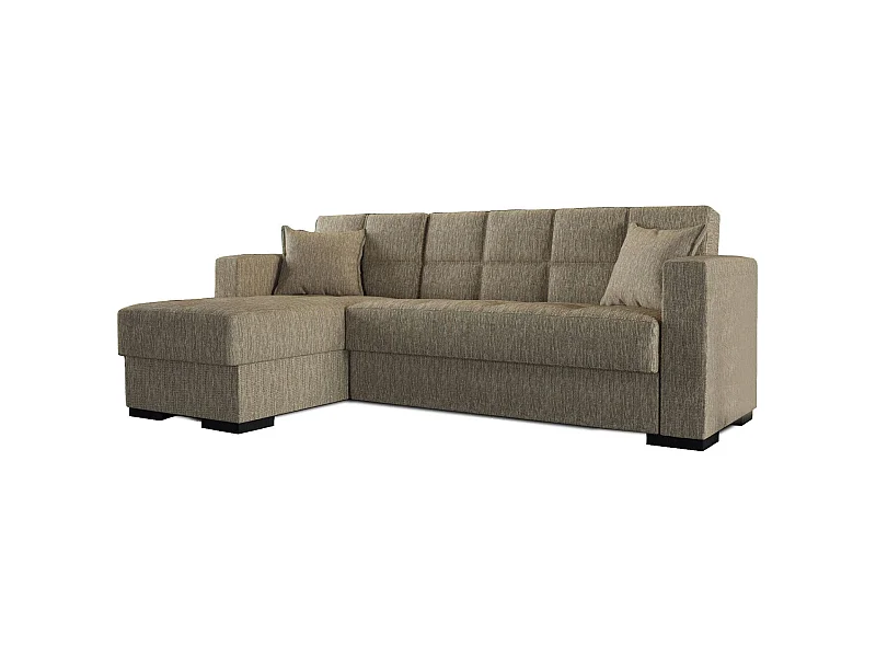Canapé Ddajca, Canapé d'angle avec péninsule réversible, Canapé de rangement pour le salon avec chaiselongue et 2 coussins, 230x150h81 cm, Beige