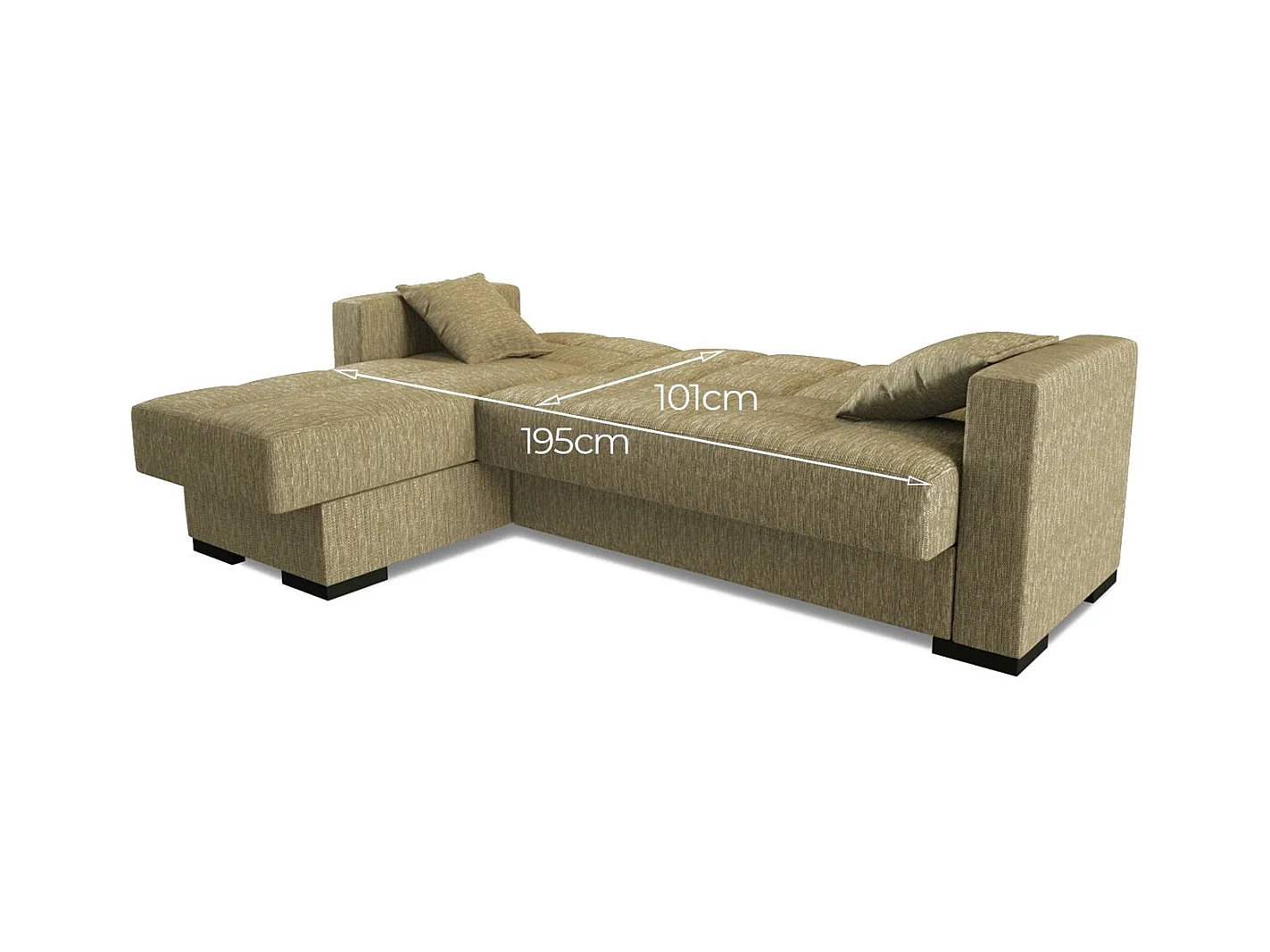Canapé Ddajca, Canapé d'angle avec péninsule réversible, Canapé de rangement pour le salon avec chaiselongue et 2 coussins, 230x150h81 cm, Beige
