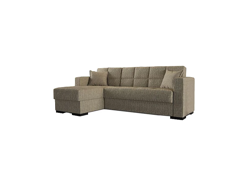 Canapé Ddajca, Canapé d'angle avec péninsule réversible, Canapé de rangement pour le salon avec chaiselongue et 2 coussins, 230x150h81 cm, Beige