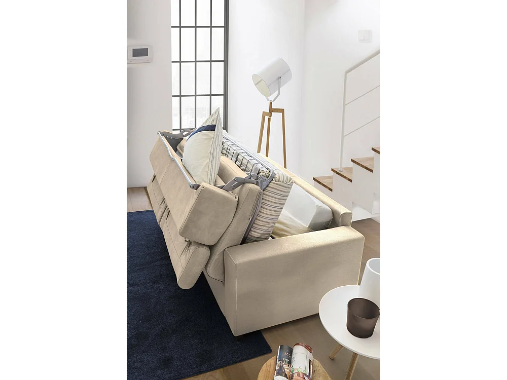 Canapé Daaneb, Grand Canapé 2 places, 100% Made in Italy, Canapé de salon à ouverture pivotante, avec appuis-tête réglables et accoudoirs fins, Cm 180x95h85, Beige