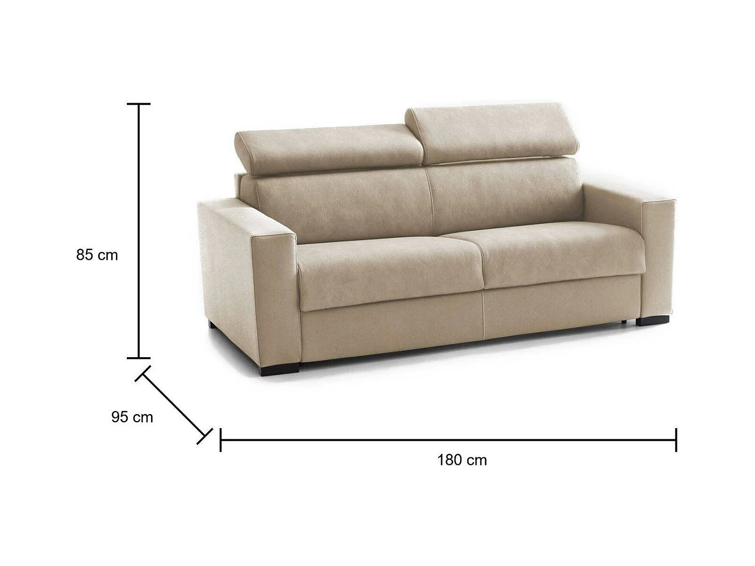 Canapé Daaneb, Grand Canapé 2 places, 100% Made in Italy, Canapé de salon à ouverture pivotante, avec appuis-tête réglables et accoudoirs fins, Cm 180x95h85, Beige