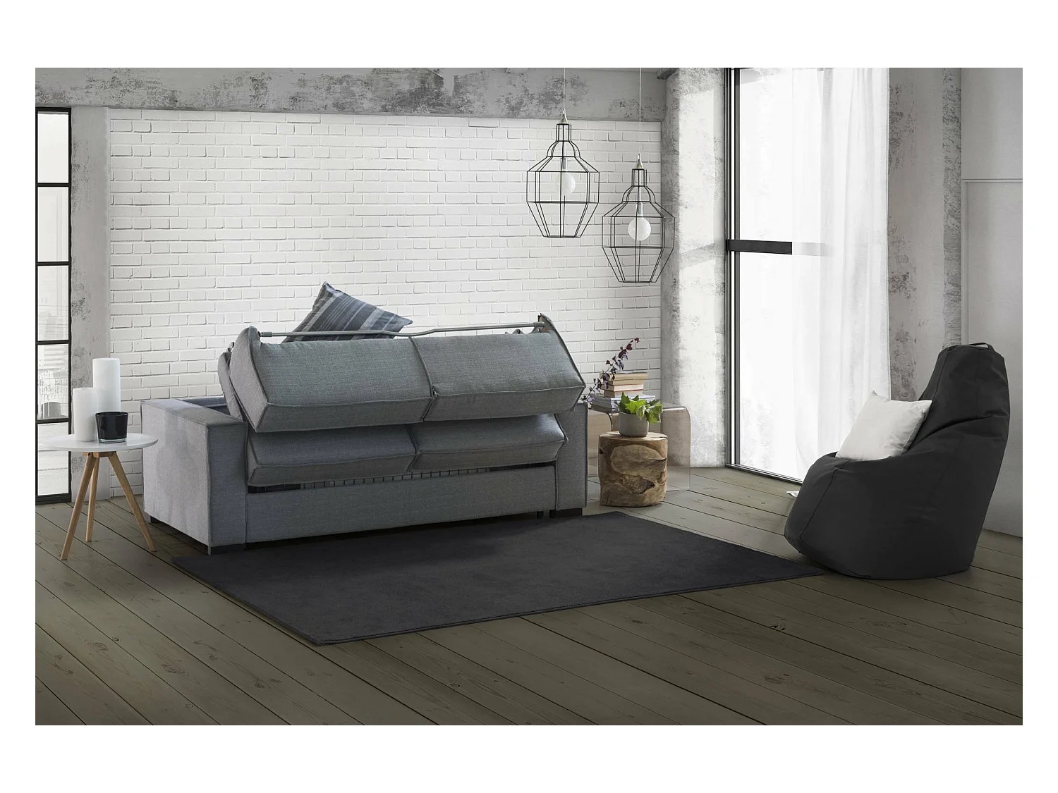 Canapé-lit Dmarull, canapé 2 places, 100% Made in Italy, Canapé de salon à ouverture pivotante, en tissu rembourré, avec accoudoirs fins, 160x95h90 cm, Gris