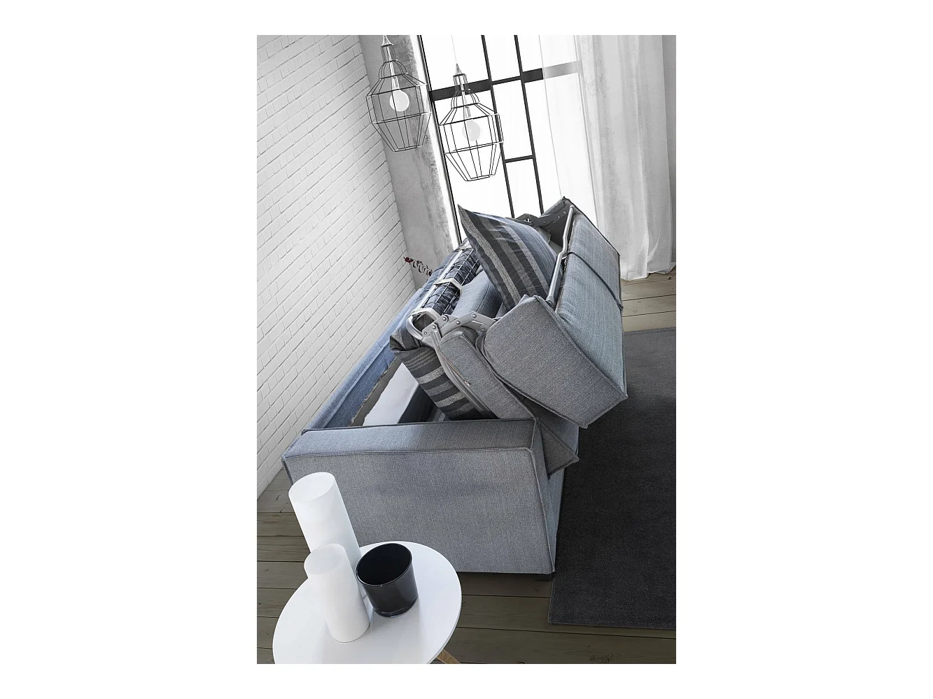 Canapé-lit Dmarull, canapé 2 places, 100% Made in Italy, Canapé de salon à ouverture pivotante, en tissu rembourré, avec accoudoirs fins, 160x95h90 cm, Gris