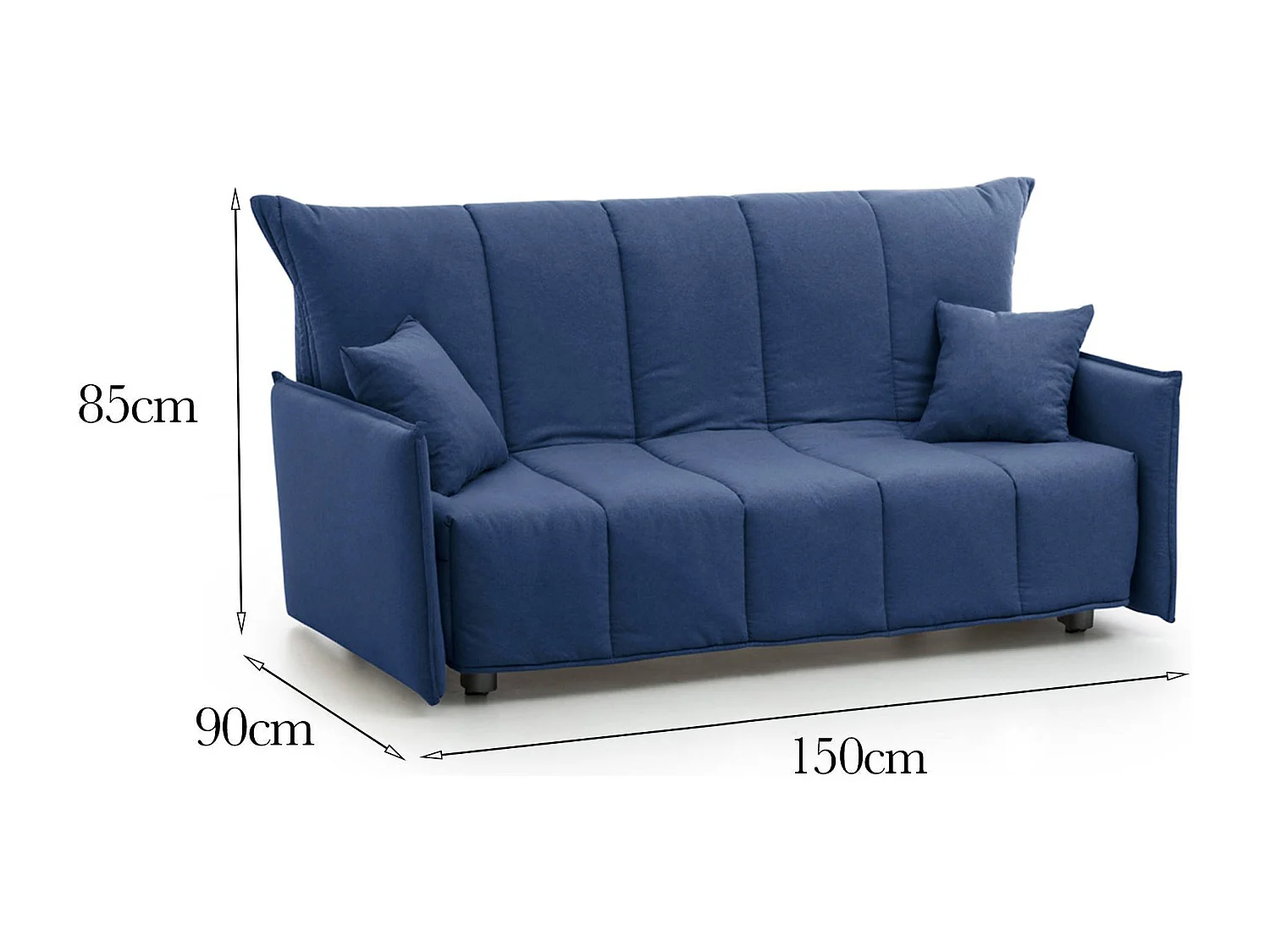 Sofá-cama Dabali, sofá de 2 lugares, 100% Fabricado na Itália, Sofá da sala com abertura para carrinho, em tecido acolchoado, com braços padrão, 150x90h85 cm, Azul