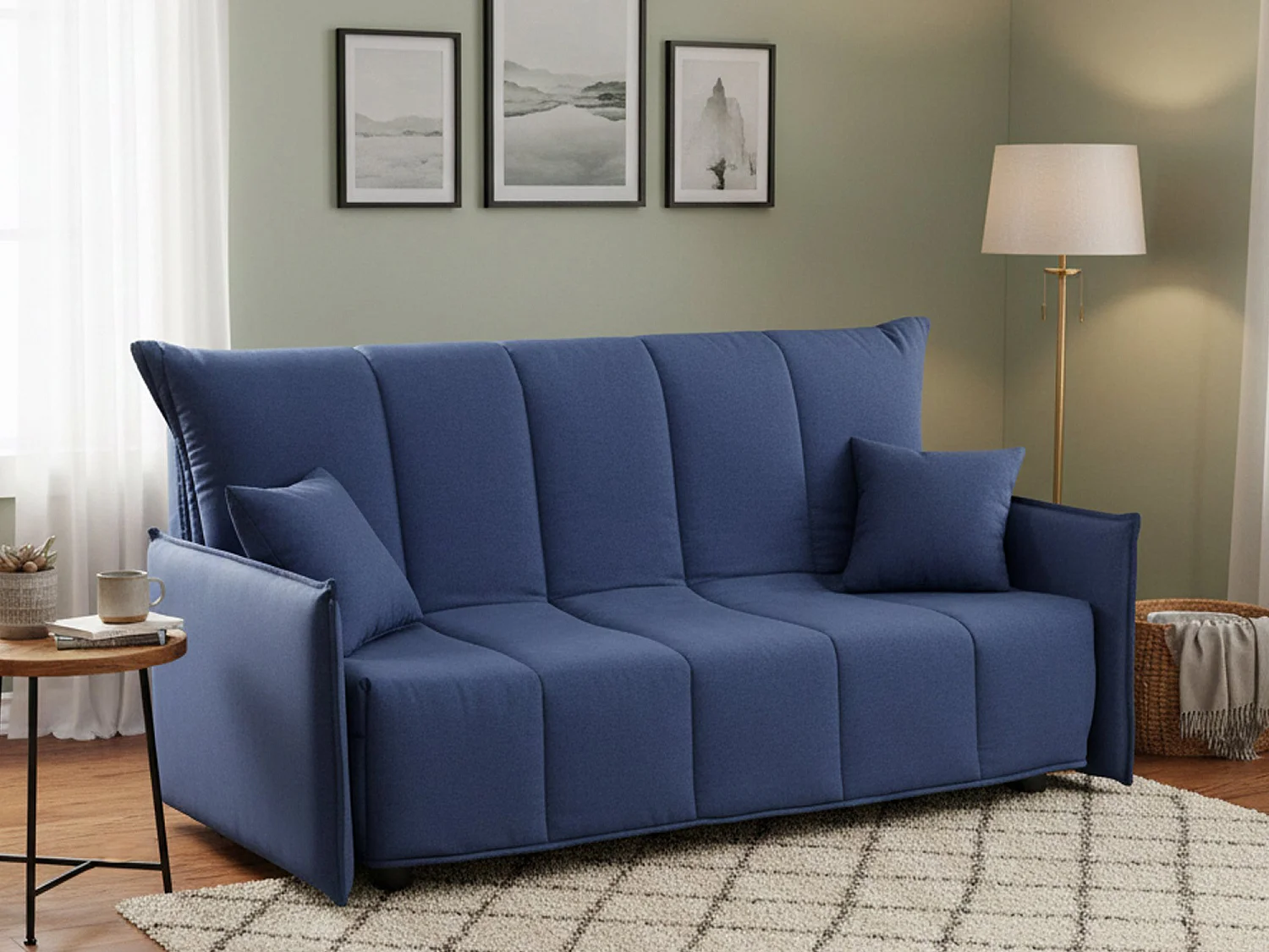 Dabali Canapé-lit, canapé 2 places, 100% Made in Italy, Canapé de salon avec ouverture trolley, en tissu rembourré, avec accoudoirs standards, 150x90h85 cm, Bleu