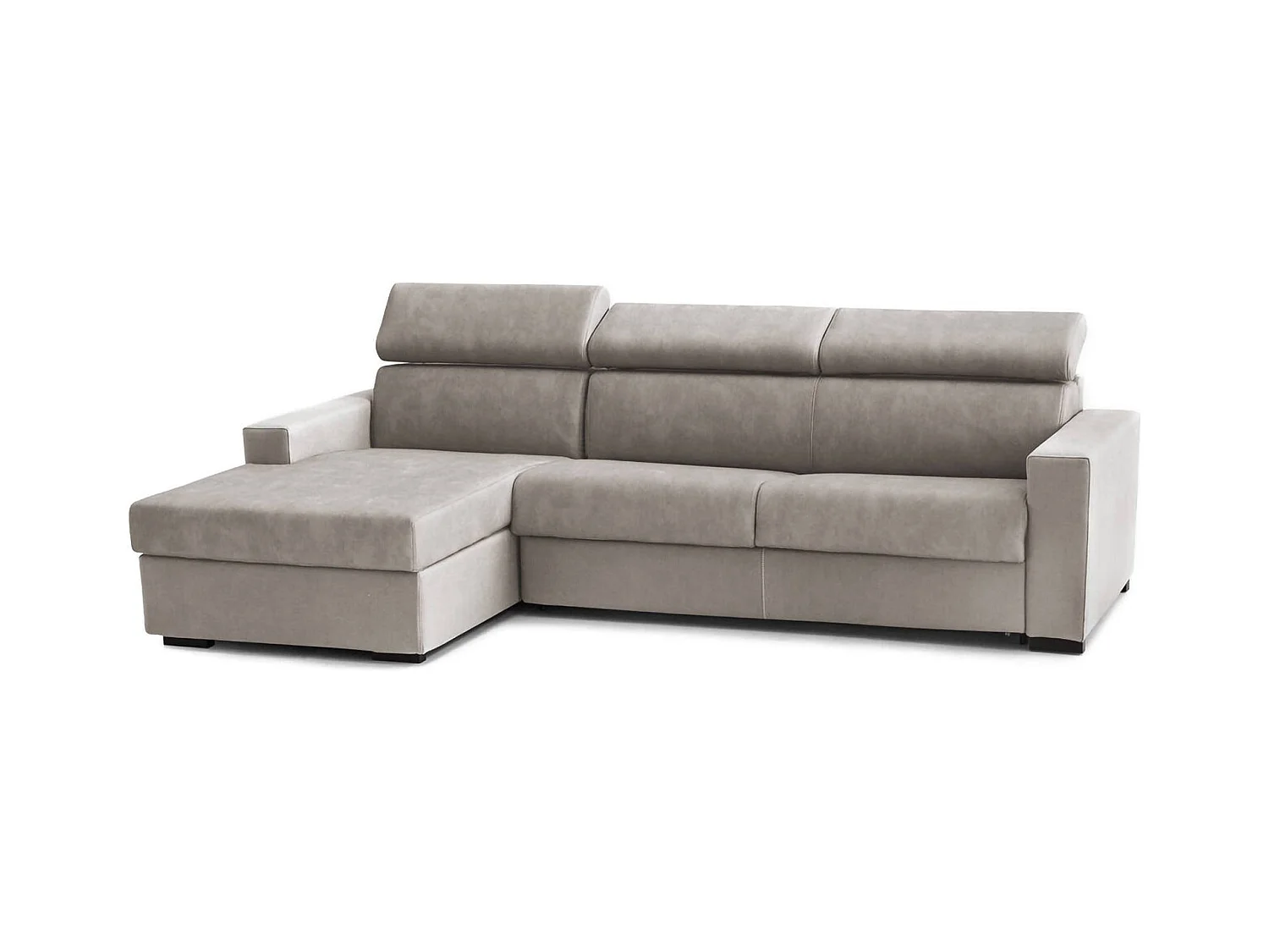 Canapé-lit Daatou, Canapé d'angle, 100% Made in Italy, Canapé à ouverture pivotante, avec péninsule de rangement gauche, avec accoudoirs fins, Cm 260x95h85, Taupe