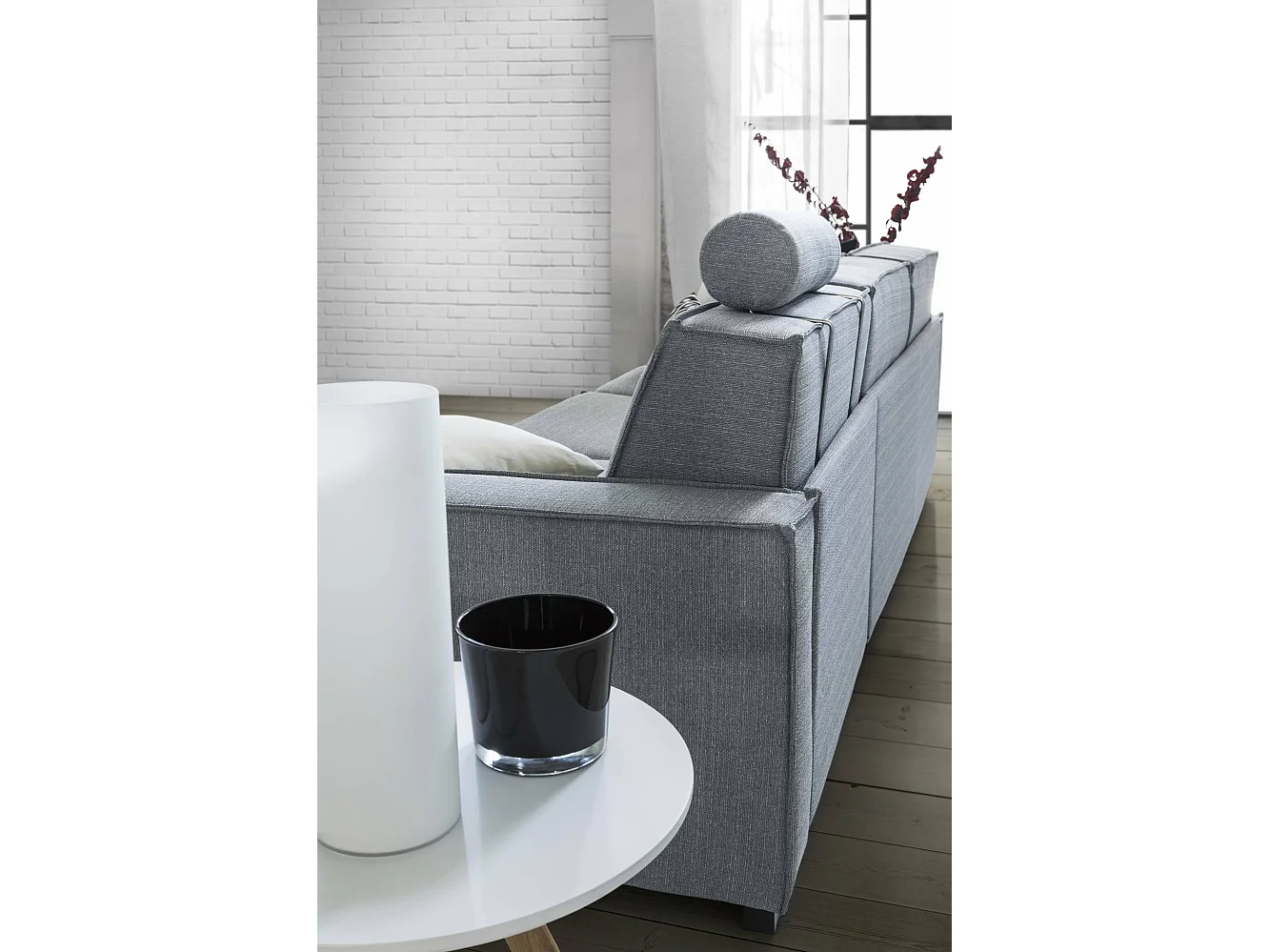 Canapé-lit Daaki, Canapé d'angle, 100% Made in Italy, Canapé avec ouverture pivotante, Péninsule de rangement droite, avec accoudoirs fins, 260x95h90 cm, Gris