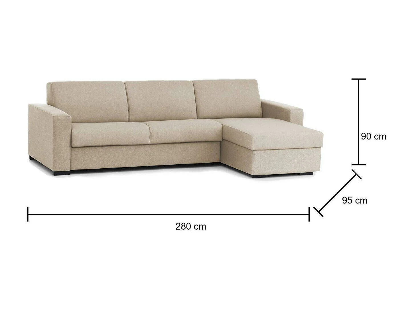Schlafsofa Dabakar, Ecksofa, 100% Made in Italy, Sofa mit Drehöffnung, mit Wendebehälter Halbinsel, mit Standard-Armlehnen, Cm 280x95h90, Beige
