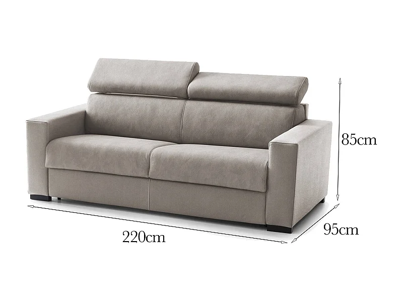 Canapé fixe Dmicel, canapé 3 places, 100% Made in Italy, Canapé de salon, en tissu rembourré, avec appuie-tête réglables et accoudoirs fins, Cm 220x95h85, Taupe